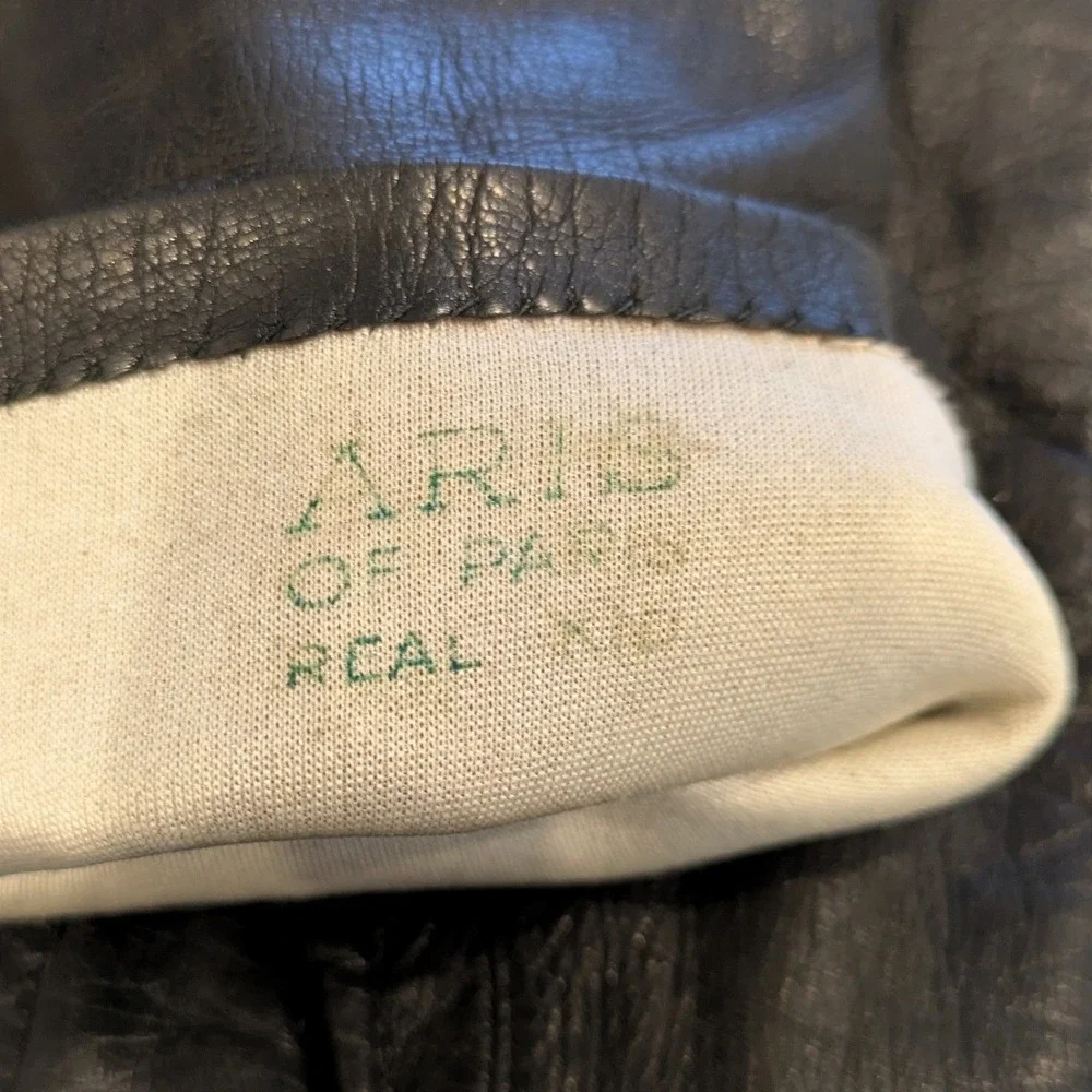 Vtg 1950s Aris of Paris Black Real Kidskin Leather Gloves Sz 7 French Mid-length